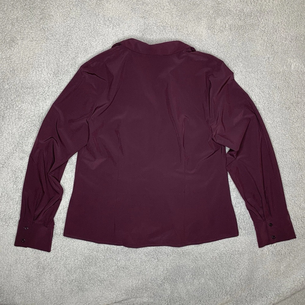 Calvin Klein L Women Purple Long Sleeve Button Up Collared Shirt Ruched Gem Tone - Picture 2 of 8
